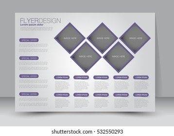 Flyer, brochure, billboard template design landscape orientation for education, presentation, website. Purple color. Editable vector illustration