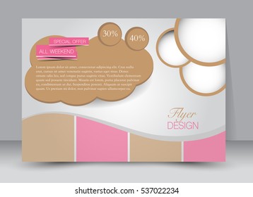 Flyer, brochure, billboard template design landscape orientation for education, presentation, website. Pink and brown color. Editable vector illustration.