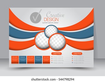Flyer, brochure, billboard template design landscape orientation for education, presentation, website. Orange and blue color. Editable vector illustration.