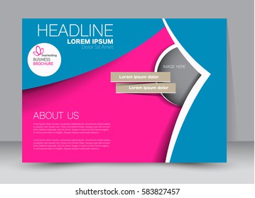 Flyer, brochure, billboard template design landscape orientation for education, presentation, website. Blue and pink color. Editable vector illustration