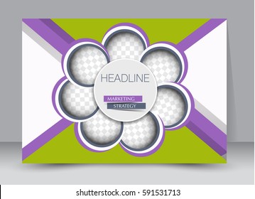 Flyer, brochure, billboard template design landscape orientation for education, presentation, website. Green and purple color. Editable vector illustration