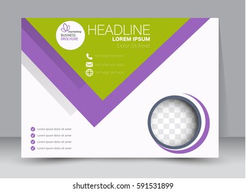 Flyer, brochure, billboard template design landscape orientation for education, presentation, website. Green and purple color. Editable vector illustration