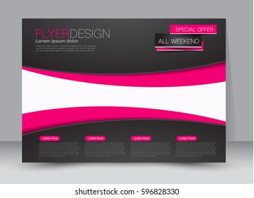 Flyer, brochure, billboard template design landscape orientation for education, presentation, website. Pink and black color. Editable vector illustration