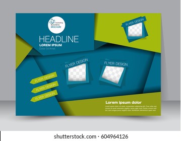 Flyer, brochure, billboard template design landscape orientation for education, presentation, website. Blue and green color. Editable vector illustration.