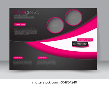 Flyer, brochure, billboard template design landscape orientation for education, presentation, website. Pink and black color. Editable vector illustration.