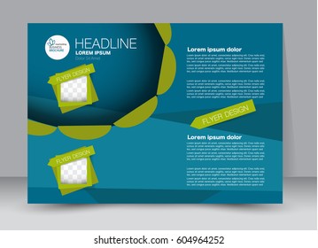 Flyer, brochure, billboard template design landscape orientation for education, presentation, website. Blue and green color. Editable vector illustration.