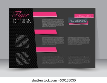 Flyer, brochure, billboard template design landscape orientation for education, presentation, website. Pink and black color. Editable vector illustration