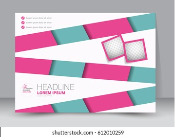 Flyer, brochure, billboard template design landscape orientation for education, presentation, website. Green and pink color. Editable vector illustration.