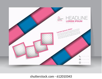 Flyer, brochure, billboard template design landscape orientation for education, presentation, website. Pink and blue color. Editable vector illustration.