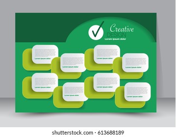 Flyer, brochure, billboard template design landscape orientation for education, presentation, website. Green color. Editable vector illustration