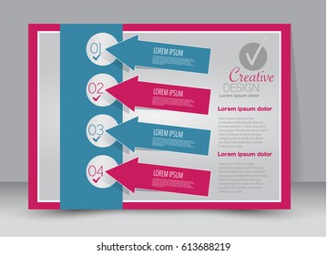 Flyer, brochure, billboard template design landscape orientation for education, presentation, website. Blue and pink color. Editable vector illustration.