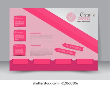 Flyer, brochure, billboard template design landscape orientation for education, presentation, website. Pink color. Editable vector illustration.