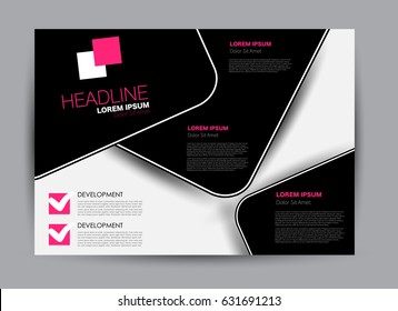 Flyer, brochure, billboard template design landscape orientation for education, presentation, website. Pink and black color. Editable vector illustration