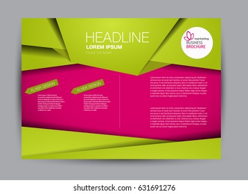Flyer, brochure, billboard template design landscape orientation for education, presentation, website. Green and pink color. Editable vector illustration