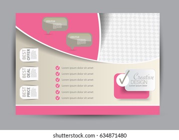 Flyer, brochure, billboard template design landscape orientation for education, presentation, website. Pink and orange color. Editable vector illustration.