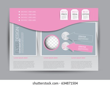 Flyer, brochure, billboard template design landscape orientation for education, presentation, website. Pink and grey color. Editable vector illustration.