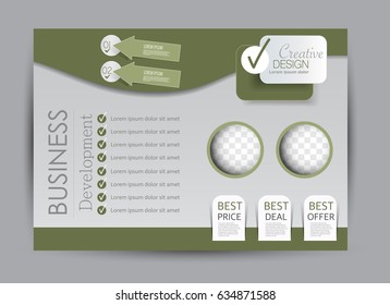 Flyer, brochure, billboard template design landscape orientation for education, presentation, website. Green color. Editable vector illustration.