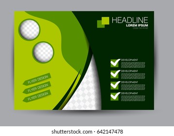 Flyer, brochure, billboard template design landscape orientation for education, presentation, website. Green color. Editable vector illustration