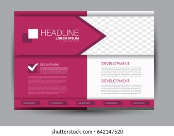 Flyer, brochure, billboard template design landscape orientation for education, presentation, website. Pink color. Editable vector illustration
