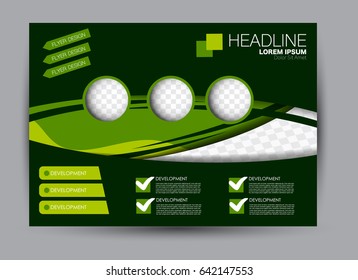 Flyer, brochure, billboard template design landscape orientation for education, presentation, website. Green color. Editable vector illustration