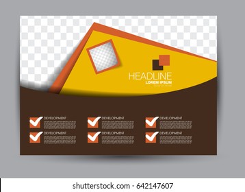 Flyer, brochure, billboard template design landscape orientation for education, presentation, website. Brown and orange color. Editable vector illustration