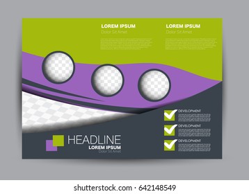 Flyer, brochure, billboard template design landscape orientation for education, presentation, website. Purple and green color. Editable vector illustration