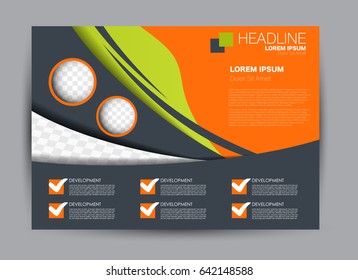 Flyer, brochure, billboard template design landscape orientation for education, presentation, website. Orange and green color. Editable vector illustration