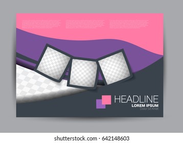 Flyer, brochure, billboard template design landscape orientation for education, presentation, website. Purple and pink color. Editable vector illustration