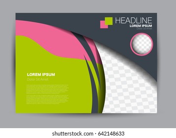Flyer, brochure, billboard template design landscape orientation for education, presentation, website. Pink and green color. Editable vector illustration