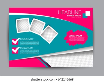 Flyer, brochure, billboard template design landscape orientation for education, presentation, website. Pink and blue color. Editable vector illustration