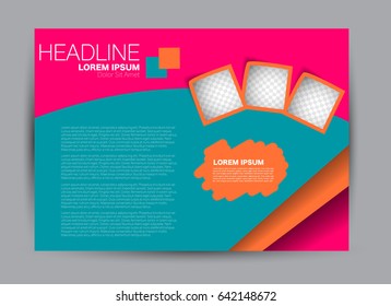 Flyer, brochure, billboard template design landscape orientation for education, presentation, website. Pink, orange, and green color. Editable vector illustration