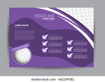 Flyer, brochure, billboard template design landscape orientation for education, presentation, website. Purple color. Editable vector illustration