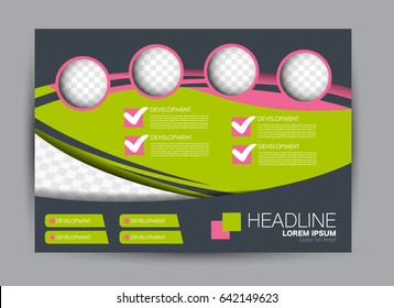 Flyer, brochure, billboard template design landscape orientation for education, presentation, website. Pink and green color. Editable vector illustration.