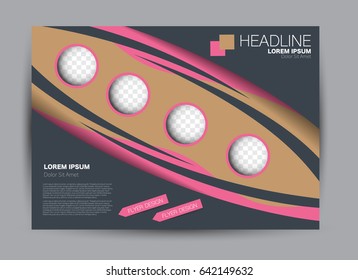 Flyer, brochure, billboard template design landscape orientation for education, presentation, website. Pink and brown color. Editable vector illustration