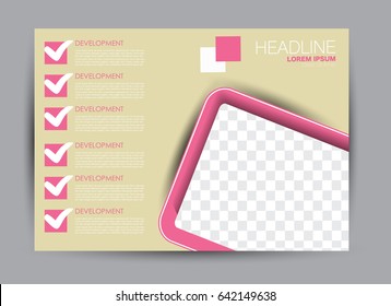 Flyer, brochure, billboard template design landscape orientation for education, presentation, website. Pink and yellow color. Editable vector illustration