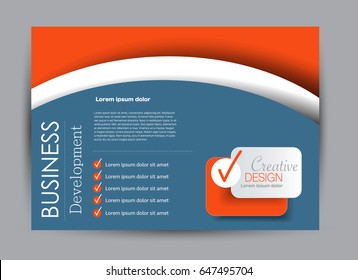 Flyer, brochure, billboard template design landscape orientation for education, presentation, website. Blue and orange color. Editable vector illustration.