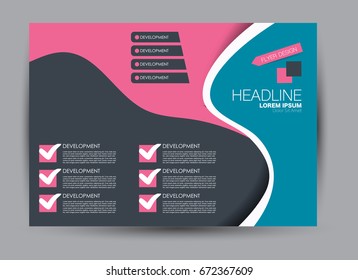 Flyer, brochure, billboard template design landscape orientation for education, presentation, website. Blue and pink color. Editable vector illustration.