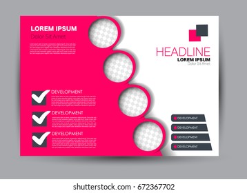 Flyer, brochure, billboard template design landscape orientation for education, presentation, website. Pink color. Editable vector illustration.