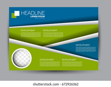 Flyer, brochure, billboard template design landscape orientation for education, presentation, website. Blue and green color. Editable vector illustration.