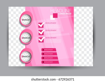 Flyer, brochure, billboard template design landscape orientation for education, presentation, website. Pink color. Editable vector illustration.