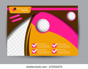 Flyer, brochure, billboard template design landscape orientation for education, presentation, website. Brown, pink, and orange color. Editable vector illustration.
