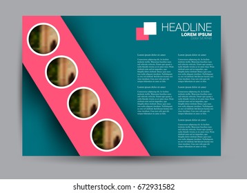 Flyer, brochure, billboard template design landscape orientation for education, presentation, website. Pink and blue color. Editable vector illustration.