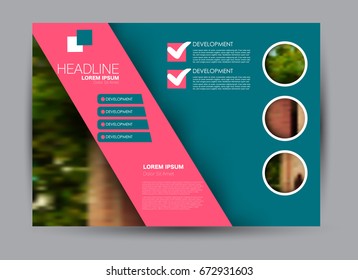 Flyer, brochure, billboard template design landscape orientation for education, presentation, website. Pink and blue color. Editable vector illustration.