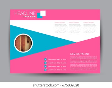 Flyer, brochure, billboard template design landscape orientation for education, presentation, website. Pink and blue color. Editable vector illustration