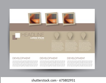 Flyer, brochure, billboard template design landscape orientation for education, presentation, website. Brown color. Editable vector illustration