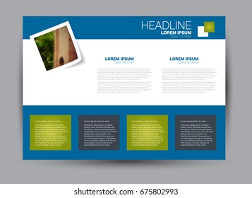 Flyer, brochure, billboard template design landscape orientation for education, presentation, website. Blue and green color. Editable vector illustration