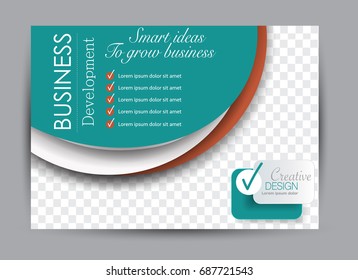 Flyer, brochure, billboard template design landscape orientation for education, presentation, website. Editable vector illustration. Orange and green color.