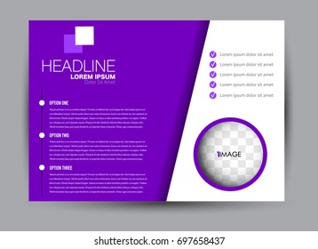 Flyer, brochure, billboard template design landscape orientation for education, presentation, website. Purple color. Editable vector illustration