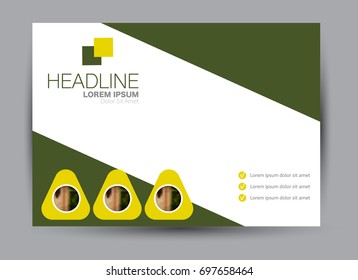 Flyer, brochure, billboard template design landscape orientation for education, presentation, website. Green color. Editable vector illustration