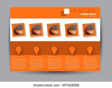 Flyer, brochure, billboard template design landscape orientation for education, presentation, website. Orange color. Editable vector illustration